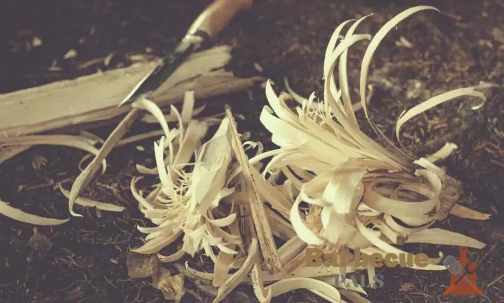 wood chips with a knife